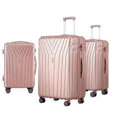 Wanderlite 3pc Luggage Trolley Set, ABS Hard Shell, 20" 24" 28", Pink, TSA Locks, Lightweight Travel Suitcase