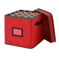 Jingle Jollys Christmas Baubles Storage Box with 64 Dividers, Oxford Fabric, 30x30x30cm, Dust-Proof, Red