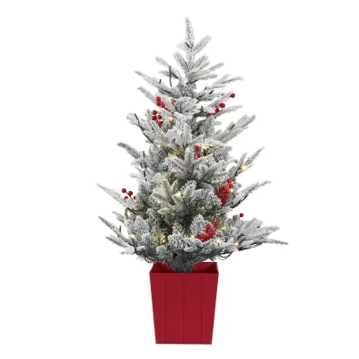 Jingle Jollys 1M LED Potted Christmas Tree with Flocked Leaves & Red Berries - Easy Setup, Perfect for Small Spaces Jingle Jollys 1M LED Potted Christmas Tree with Flocked Leaves & Red Berries - Easy Setup, Perfect for Small Spaces