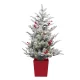 Jingle Jollys 1M LED Potted Christmas Tree with Flocked Leaves & Red Berries - Easy Setup, Perfect for Small Spaces