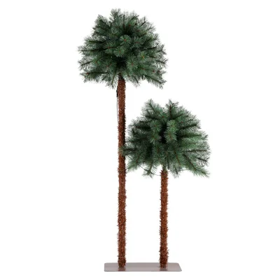Jingle Jollys 1.5m+1m LED Christmas Palm Tree with Pine Needles, Metal Stand, Easy Setup, Tropical Xmas Decor