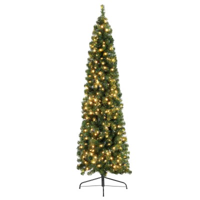 Jingle Jollys 2.1m Pre-lit Corner Christmas Tree, 430 PVC Tips, 250 Warm LED Lights, Metal Stand, Easy Setup Jingle Jollys 2.1m Pre-lit Corner Christmas Tree, 430 PVC Tips, 250 Warm LED Lights, Metal Stand, Easy Setup