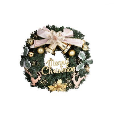 Jingle Jollys 60CM Christmas Wreath Green Garland with Ornaments, Gold Bow, Reindeer, PVC, Indoor Outdoor Decor