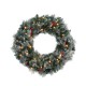 Jingle Jollys 60cm Pre-lit Christmas Wreath with LED Lights, Snowy Pine Needles and Red Berries, Indoor Outdoor Decor