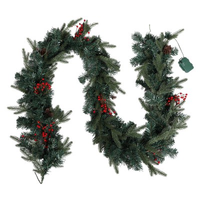 Jingle Jollys 2.4m Christmas Garland with 40 Warm LED Lights, Red Berries, Pinecones, PVC/PE, Indoor Outdoor Decor Jingle Jollys 2.4m Christmas Garland with 40 Warm LED Lights, Red Berries, Pinecones, PVC/PE, Indoor Outdoor Decor