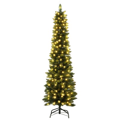 Jingle Jollys 1.8m Pre-Lit Christmas Tree with 200 Warm LED Lights, Lifelike PVC Tips, Sturdy Metal Stand, Green