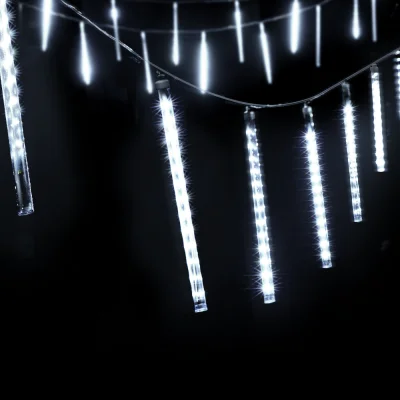 Jingle Jollys 12M Icicle Christmas Lights - 960 LED Meteor Shower, Cold White, Weatherproof, Low Voltage, 40 Drops