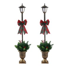 Jingle Jollys 125cm Christmas Lamp Post Pair, 50 Warm White LED Fairy Lights, Solar, Wreath & Bow, Easy Assembly