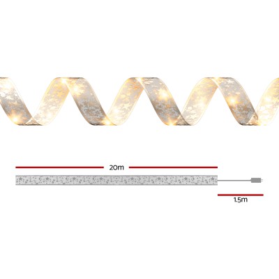 Jingle Jollys 20M Ribbon Fairy Christmas Lights, 200 Warm White LEDs, 8 Modes, Water Resistant, Indoor Outdoor Use Jingle Jollys 20M Ribbon Fairy Christmas Lights, 200 Warm White LEDs, 8 Modes, Water Resistant, Indoor Outdoor Use