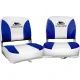 Seamanship Folding Boat Seats, Premium Plastic & UV-Resistant PVC, 13cm Padding, White/Blue, Set of 2 with Swivel Base