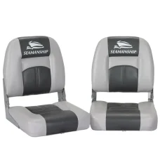 Seamanship 2X Folding Boat Seats, Premium Plastic & UV-Resistant PVC, Charcoal, 10cm Padding, Swivel Base, All-Weather