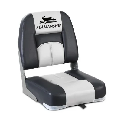 Seamanship 2X Folding Boat Seats, Premium Plastic, UV-Resistant, 10cm Padding, Grey, All-Weather, Swivel Base, 2 Pack