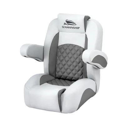 Seamanship Reclining Captain Boat Seat 90°-155°, 19cm Thick Cushion, Marine-Grade PVC, 136kg, Deep Grey, 65x65x