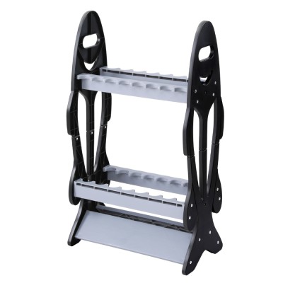 Seamanship Fishing Rod Holder, Plastic, Double-Sided, Black/Grey - 16-Rod Storage Rack for Indoor/Outdoor Use