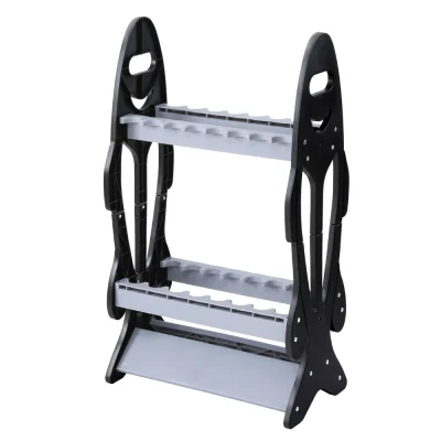 Seamanship Fishing Rod Holder, Plastic, Double-Sided, Black/Grey - 16-Rod Storage Rack for Indoor/Outdoor Use