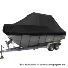 Seamanship Boat Cover, 600D Polyester, 19-21ft, Black, UV-Resistant, Heavy Duty, Trailerable, Marine Grade Protection