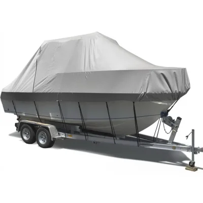 Seamanship Boat Cover, 600D Polyester, 19-21ft, Grey, Heavy Duty, UV Resistant, Trailerable, Easy Access Zipper