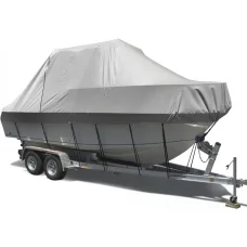 Seamanship Boat Cover, 600D Polyester, 23-25ft, Grey, UV/Mildew Resistant, Elastic Hems, Side Zipper, Heavy Duty Straps