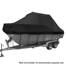 Seamanship Boat Cover, 600D Polyester, 25-27ft, Black, UV-Resistant, Mildew-Proof, Trailerable, Heavy Duty, Easy Access