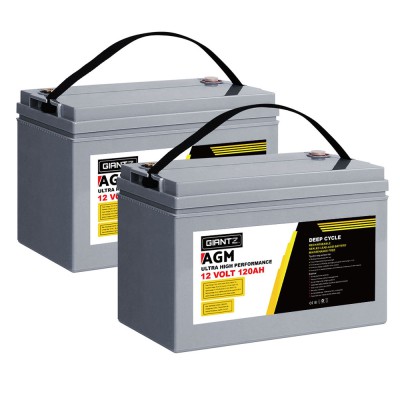 Giantz 12V 120Ah AGM Deep Cycle Battery 2 Pack, Portable, Maintenance-Free, Caravan Camping, 1400 Cycles, ABS Case
