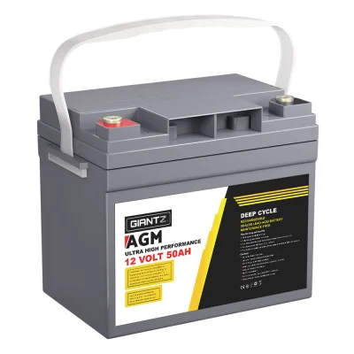 Giantz 12V 50Ah AGM Deep Cycle Battery with Box, Portable, Maintenance-Free, for Caravan, Camping, Solar, Marine Use