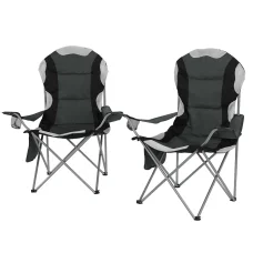 Weisshorn Grey Folding Camping Chairs 2pcs - Portable, Durable 600D Oxford, High Back, 100kg Capacity, Bonus Carry Bag