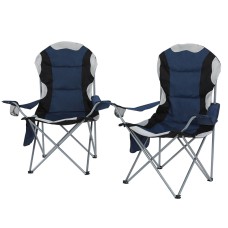 Weisshorn Portable Folding Camping Chairs 2pcs, Navy, Steel Frame, 600D Oxford Fabric, Drink Holder, 100kg Capacity
