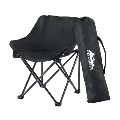 Weisshorn Black Folding Camping Moon Chair, 120kg Capacity, Durable 600D Oxford Fabric, Portable with Drink Holder