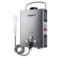 Devanti Portable LPG Gas Water Heater, 8L/min, Grey - Outdoor Shower Solution with LED Display & Safety Features