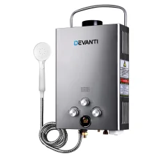 Devanti Portable LPG Gas Water Heater, 8L/min, Grey - Outdoor Shower Solution with LED Display & Safety Features