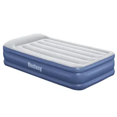 Bestway Single Air Mattress 46cm - Navy, Flocked Surface, Built-in Pump, I-Beam Design, Indoor/Outdoor Use