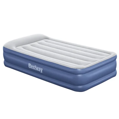 Bestway Single Air Mattress 46cm - Navy, Flocked Surface, Built-in Pump, I-Beam Design, Indoor/Outdoor Use