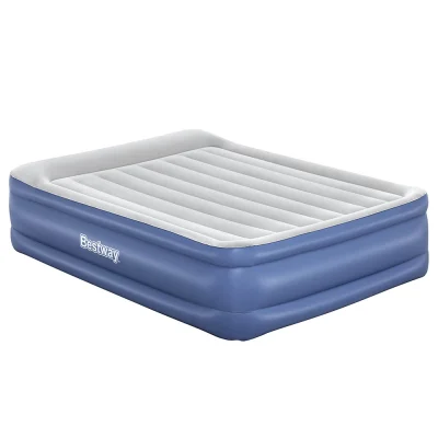 Bestway Queen Air Bed Inflatable Mattress with Built-In Pump, Flocked Surface, Coil Beam Design & Carry Bag