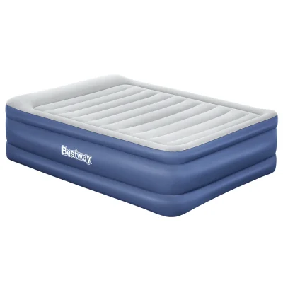 Bestway Queen Air Mattress - Inflatable Bed, 61cm, Blue, Flocked Surface, Built-in Pump, Indoor/Outdoor Use