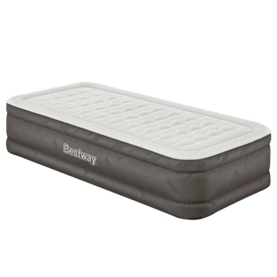 Bestway Fortech Single Air Mattress - 46cm Grey, Durable Vinyl, Built-In Pump, Antimicrobial, Indoor/Outdoor Use