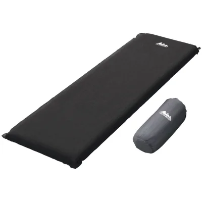 Weisshorn Self-Inflating Camping Mattress - 9.5cm Polyurethane Foam, Suede Surface, Black, 187x66cm, with Carry Bag