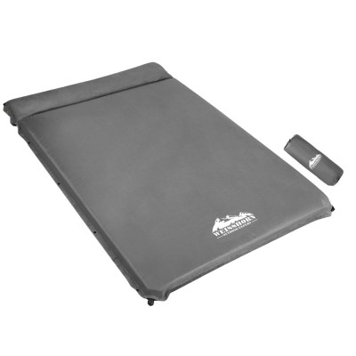 Weisshorn Double Self-Inflating Mattress - Grey, 4cm Thick, Polyurethane Foam, Water-Resistant, 199x137cm, 60s Inflation