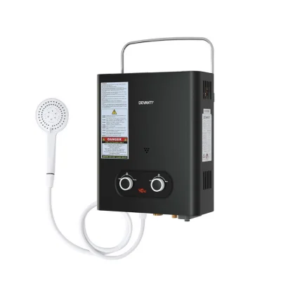 Devanti Portable LPG Gas Water Heater, Black - Outdoor Shower with LED Display, Adjustable Temp, Safety Features