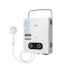 Devanti Portable Gas Water Heater - White Outdoor Camping Shower with LED Display, 60°C Max Temp, Lightweight & Safe