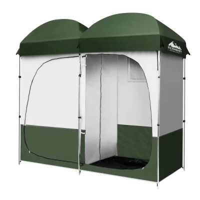 Weisshorn Double Camping Shower Toilet Tent - Portable 2-4 Person Change Room with Steel Poles, 224x114x212CM, Green