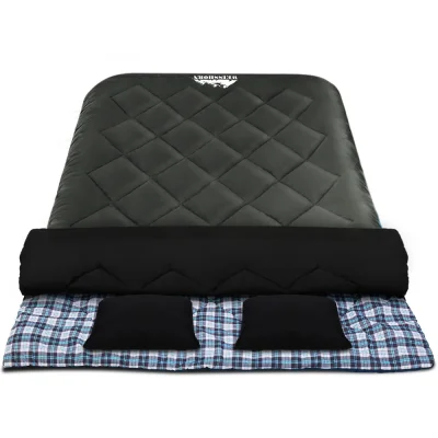 Weisshorn Double Sleeping Bag with Pillow, Thermal Ripstop, Converts to Singles, Grey, -10°C to 15°C, 220x150cm