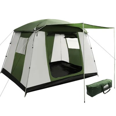 Weisshorn 6-Person Camping Tent, Weatherproof 190T Polyester, Spacious Design with Awning, Green/White, Easy Setup