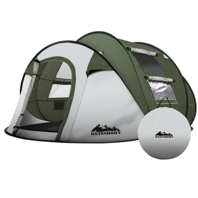 Weisshorn 5-Person Instant Up Camping Tent - Quick Pop-Up, Heavy-Duty 190T Polyester, UV & Water-Resistant, Green Dome
