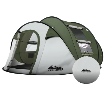 Weisshorn 5-Person Instant Up Camping Tent - Quick Pop-Up, Heavy-Duty 190T Polyester, UV & Water-Resistant, Green Dome