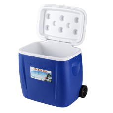 Glacio 38L Portable Ice Cooler Box with Wheels, Cup Holders, Hot & Cold, PE/EPS/PP, Camping, Beach, Blue