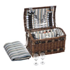 Alfresco 4 Person Picnic Basket Set, Willow & PU Leather, 47x30x30cm, Brown - Insulated, Blanket Included, Outdoor Fun