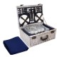 Alfresco 6-Person Picnic Basket Set, Willow, Navy, 54x38x20cm, Insulated Bag, Blanket, Plates, Cutlery Included