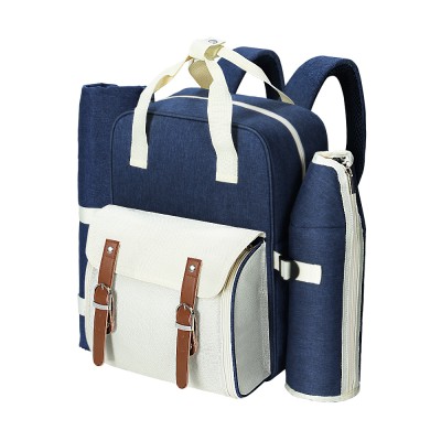 Alfresco 4-Person Picnic Backpack Set, Polyester, 44x37.3cm, Blue & Beige, Insulated Cooler, Outdoor Family Fun