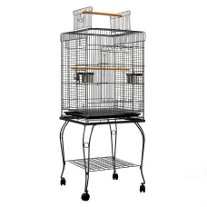i.Pet 145cm Large Bird Cage Aviary with Open Top, Wrought Iron, Stainless Steel Feeders, Easy Clean Tray & Wheels