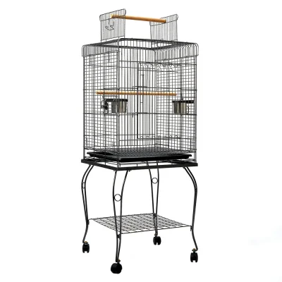 i.Pet 145cm Large Bird Cage Aviary with Open Top, Wrought Iron, Stainless Steel Feeders, Easy Clean Tray & Wheels